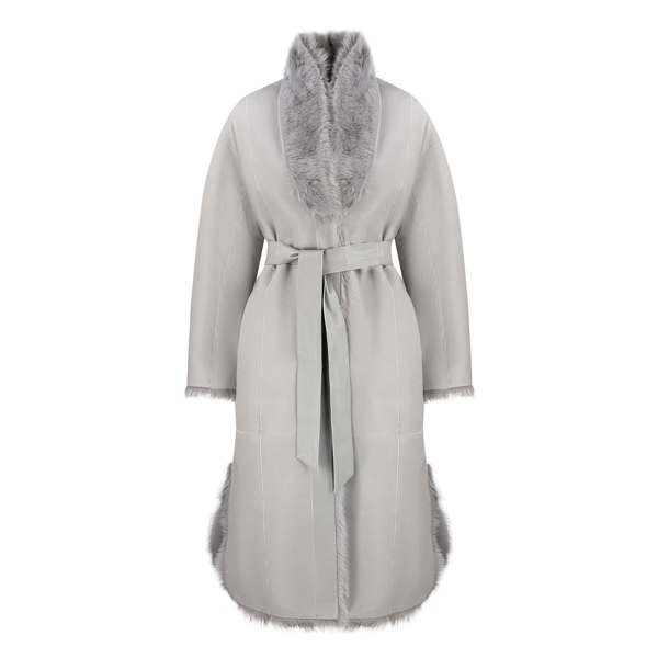 Дубленка из натуральной овчины, шалевый ворот, с поясом, двусторонняя KEY TALER